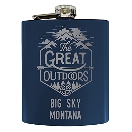 Big Sky Montana Laser Engraved Explore The Outdoors Souvenir 7 Oz Stainless Steel 7 Oz Flask Navy