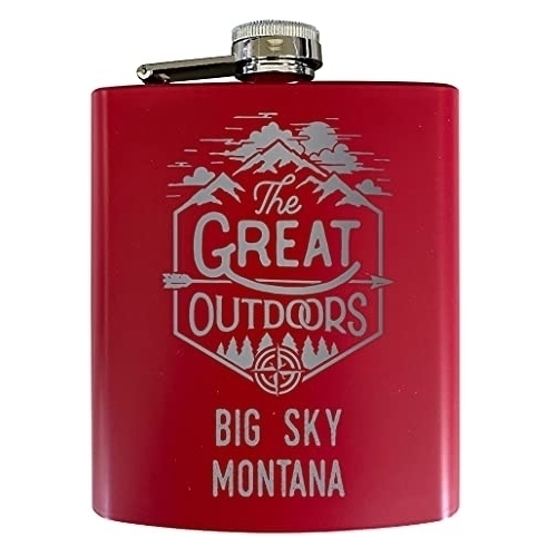 Big Sky Montana Laser Engraved Explore The Outdoors Souvenir 7 Oz Stainless Steel 7 Oz Flask Red