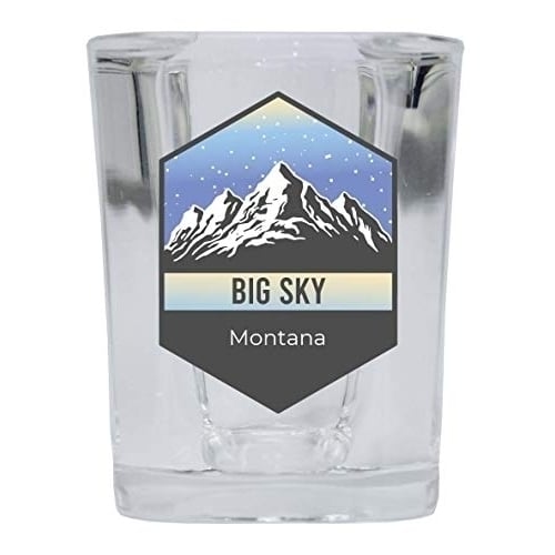 Big Sky Montana Ski Adventures 2 Ounce Square Base Liquor Shot Glass