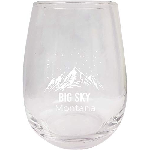 Big Sky Montana Ski Adventures Etched Stemless Wine Glass 9 Oz 2-Pack