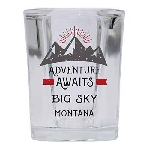 Big Sky Montana Souvenir 2 Ounce Square Base Liquor Shot Glass Adventure Awaits Design