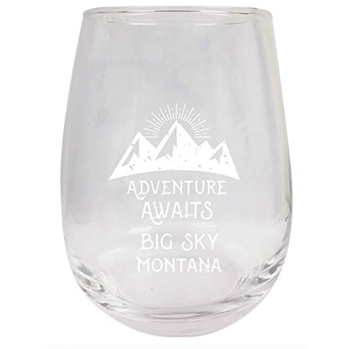 Big Sky Montana Souvenir 9 Ounce Laser Engraved Stemless Wine Glass Adventure Awaits Design 2-Pack