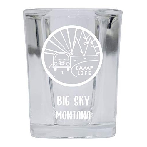 Big Sky Montana Souvenir Laser Engraved 2 Ounce Square Base Liquor Shot Glass 4-Pack Camp Life Design