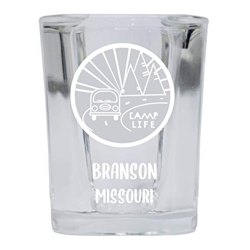 Branson Missouri Souvenir Laser Engraved 2 Ounce Square Base Liquor Shot Glass 4-Pack Camp Life Design