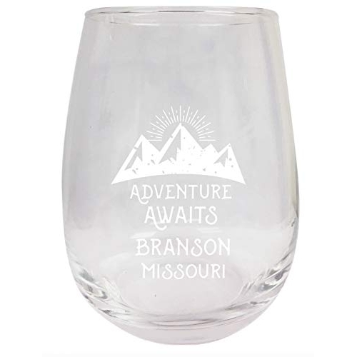 Branson Missouri Souvenir 9 Ounce Laser Engraved Stemless Wine Glass Adventure Awaits Design 2-Pack
