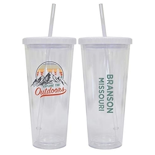 Branson Missouri Camping 24 Oz Reusable Plastic Straw Tumbler W/Lid & Straw