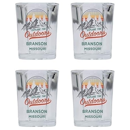 Branson Missouri Explore The Outdoors Souvenir 2 Ounce Square Base Liquor Shot Glass 4-Pack