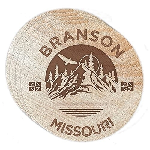 Branson Missouri 4 Pack Engraved Wooden Coaster Camp Outdoors Design