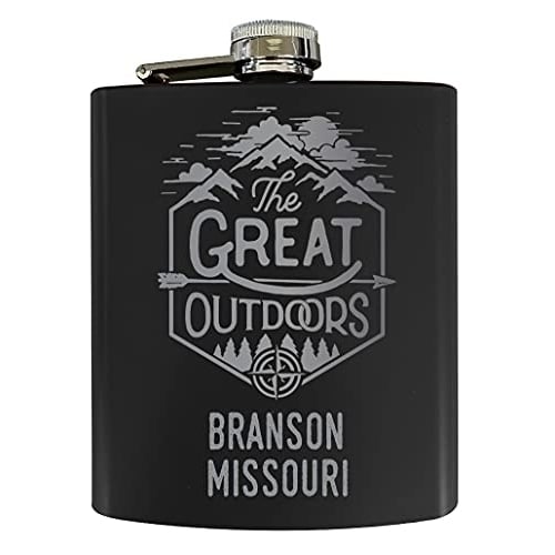 Branson Missouri Laser Engraved Explore The Outdoors Souvenir 7 Oz Stainless Steel 7 Oz Flask Black
