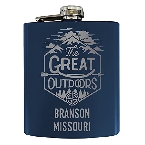 Branson Missouri Laser Engraved Explore The Outdoors Souvenir 7 Oz Stainless Steel 7 Oz Flask Navy