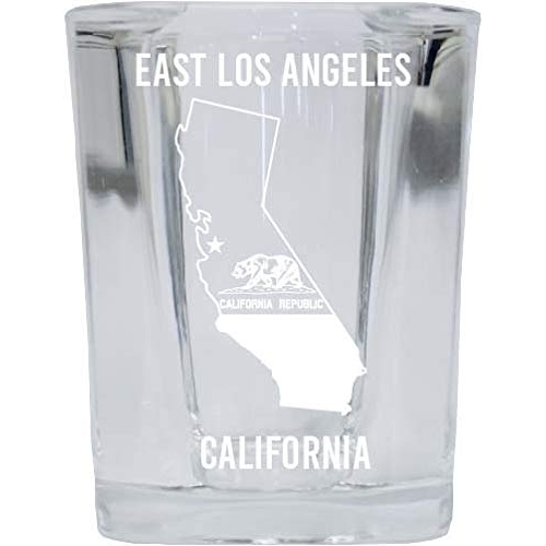 East Los Angeles California Laser Etched Souvenir 2 Ounce Square Shot Glass State Flag Design