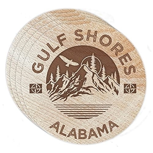 Gulf Shores Alabama 4 Pack Engraved Wooden Coaster Camp Outdoors Design