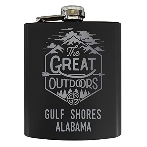 Gulf Shores Alabama Laser Engraved Explore The Outdoors Souvenir 7 Oz Stainless Steel 7 Oz Flask Black