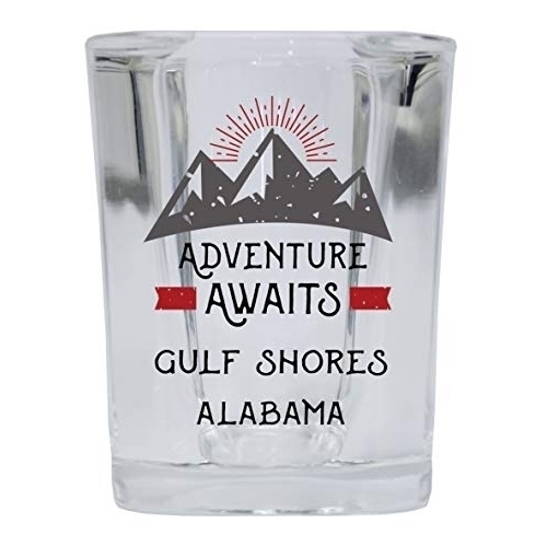 Gulf Shores Alabama Souvenir 2 Ounce Square Base Liquor Shot Glass Adventure Awaits Design