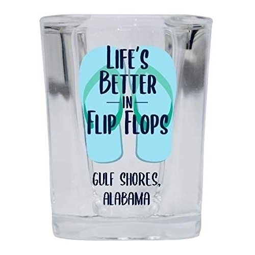 Gulf Shores Alabama Souvenir 2 Ounce Square Shot Glass Flip Flop Design 4-Pack