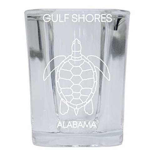 Gulf Shores Alabama Souvenir 2 Ounce Square Shot Glass Laser Etched Turtle Design