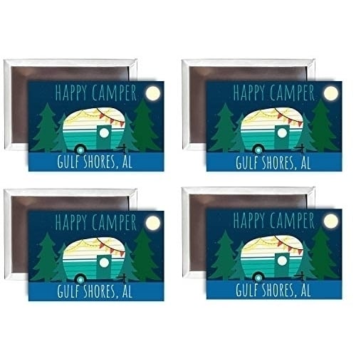Gulf Shores Alabama Souvenir 2x3-Inch Fridge Magnet Happy Camper Design 4-Pack