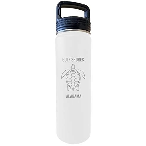 Gulf Shores Alabama Souvenir 32 Oz Engraved White Insulated Double Wall Stainless Steel Water Bottle Tumbler