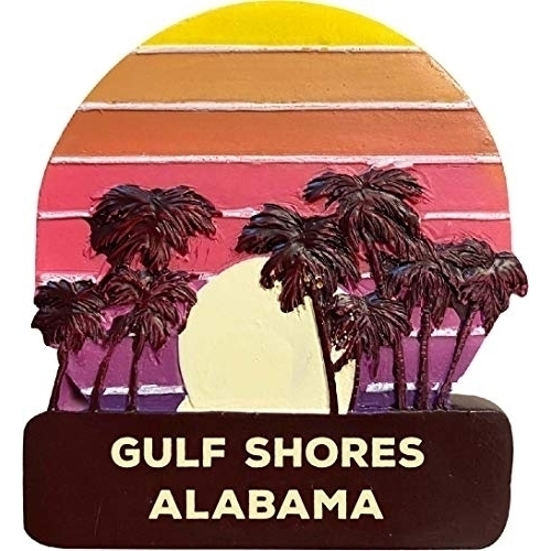 Gulf Shores Alabama Trendy Souvenir Hand Painted Resin Refrigerator Magnet Sunset And Palm Trees Design 3-Inch Approximately