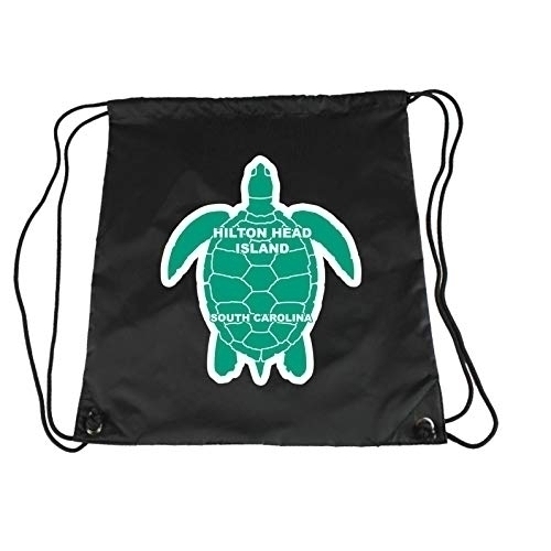 Hilton Head Island South Carolina Souvenir Cinch Bag With Drawstring Backpack Tote Beach Bag Green Turtle Design