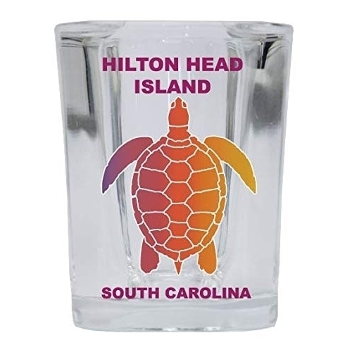 Hilton Head Island South Carolina Souvenir Square Shot Glass Rainbow Turtle Design 4-Pack