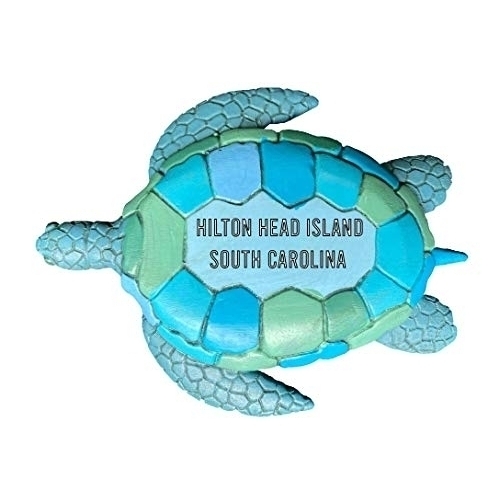 Hilton Head Island South Carolina Souvenir Hand Painted Resin Refrigerator Magnet Sunset And Green Turtle Design 3-Inch Approximately