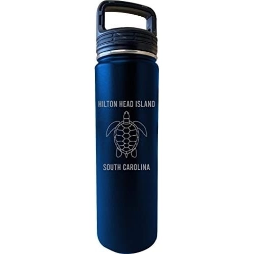Hilton Head Island South Carolina Souvenir 32 Oz Engraved Navy Insulated Double Wall Stainless Steel Water Bottle Tumbler