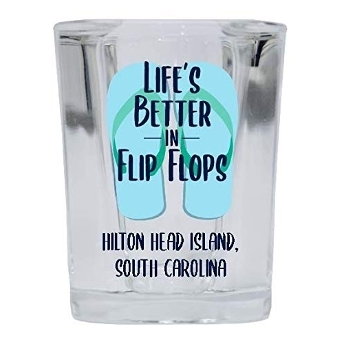 Hilton Head Island South Carolina Souvenir 2 Ounce Square Shot Glass Flip Flop Design