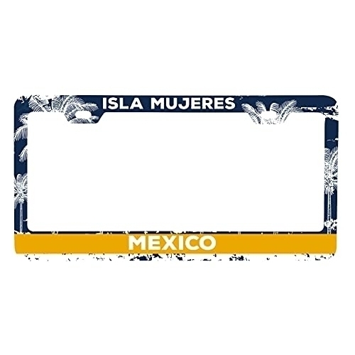 Isla Mujeres Mexico Metal License Plate Frame Distressed Palm Design