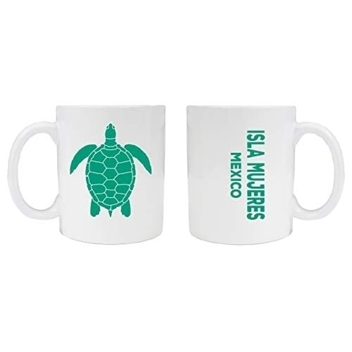 Isla Mujeres Mexico Souvenir White Ceramic Coffee Mug 2 Pack Turtle Design