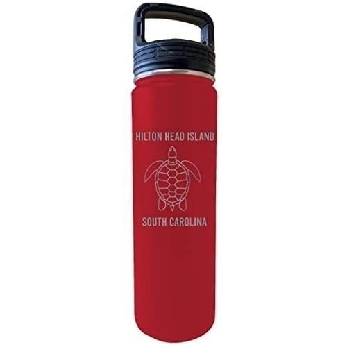 Hilton Head Island South Carolina Souvenir 32 Oz Engraved Red Insulated Double Wall Stainless Steel Water Bottle Tumbler