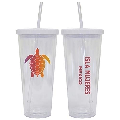 Isla Mujeres Mexico Souvenir 24 Oz Reusable Plastic Tumbler With Straw And Lid