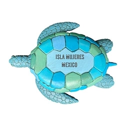 Isla Mujeres Mexico Souvenir Hand Painted Resin Refrigerator Magnet Sunset And Green Turtle Design 3-Inch Approximately