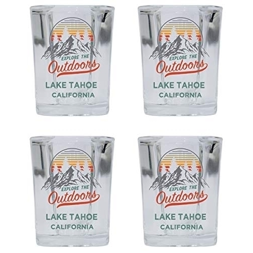 Lake Tahoe California Explore The Outdoors Souvenir 2 Ounce Square Base Liquor Shot Glass 4-Pack