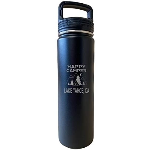 Lake Tahoe California Happy Camper 32 Oz Engraved Black Insulated Double Wall Stainless Steel Water Bottle Tumbler