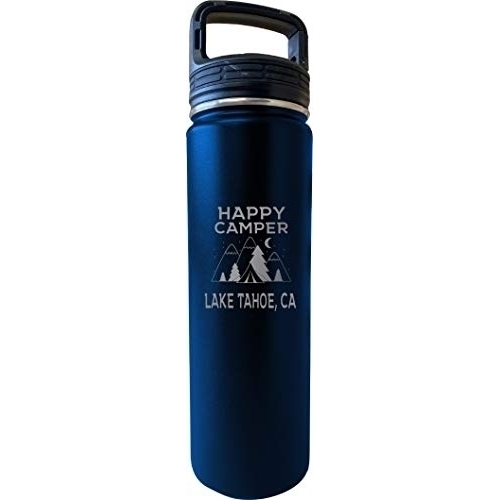 Lake Tahoe California Happy Camper 32 Oz Engraved Navy Insulated Double Wall Stainless Steel Water Bottle Tumbler