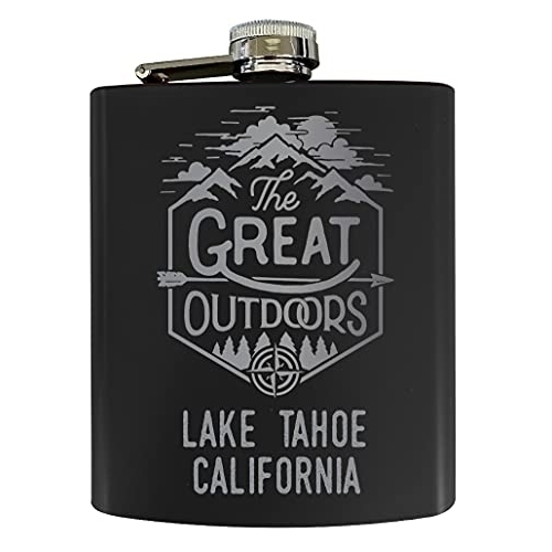 Lake Tahoe California Laser Engraved Explore The Outdoors Souvenir 7 Oz Stainless Steel 7 Oz Flask Black