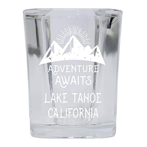 Lake Tahoe California Souvenir Laser Engraved 2 Ounce Square Base Liquor Shot Glass 4-Pack Adventure Awaits Design