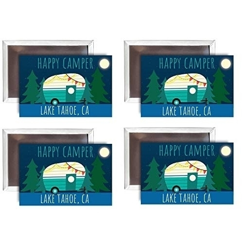 Lake Tahoe California Souvenir 2x3-Inch Fridge Magnet Happy Camper Design 4-Pack