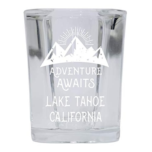 Lake Tahoe California Souvenir Laser Engraved 2 Ounce Square Base Liquor Shot Glass Adventure Awaits Design
