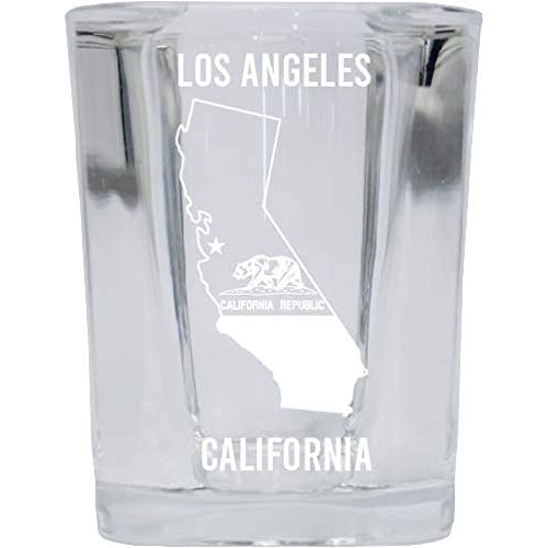Los Angeles California Laser Etched Souvenir 2 Ounce Square Shot Glass State Flag Design