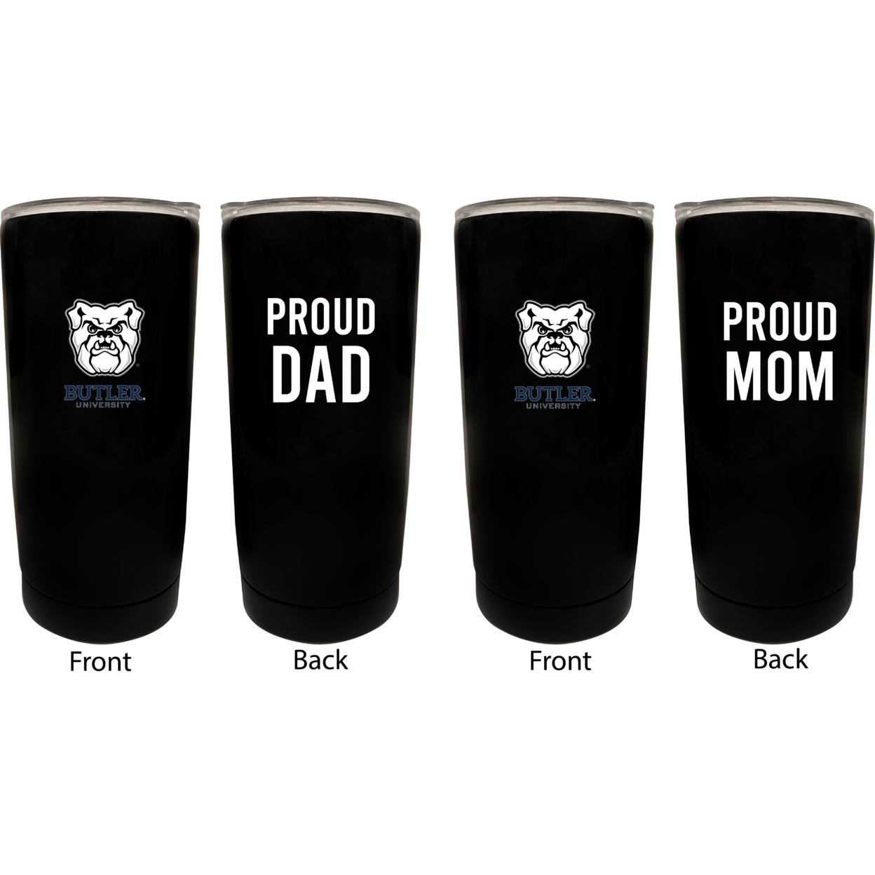 Butler Bulldogs Proud Mom And Dad 16 Oz Insulated Stainless Steel Tumblers 2 Pack Black.