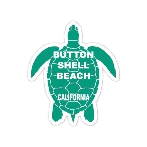 Button Shell Beach California Souvenir 4 Inch Green Turtle Shape Decal Sticker