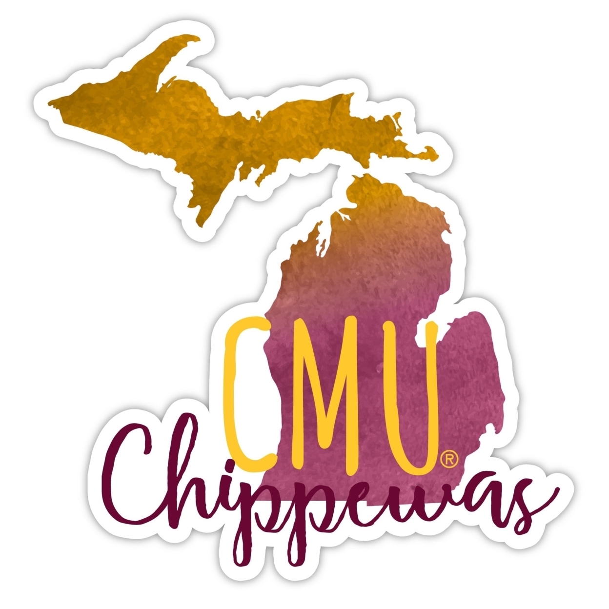 Central Michigan University Watercolor State Die Cut Decal 2-Inch
