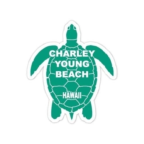 Charley Young Beach Hawaii Souvenir 4 Inch Green Turtle Shape Decal Sticker