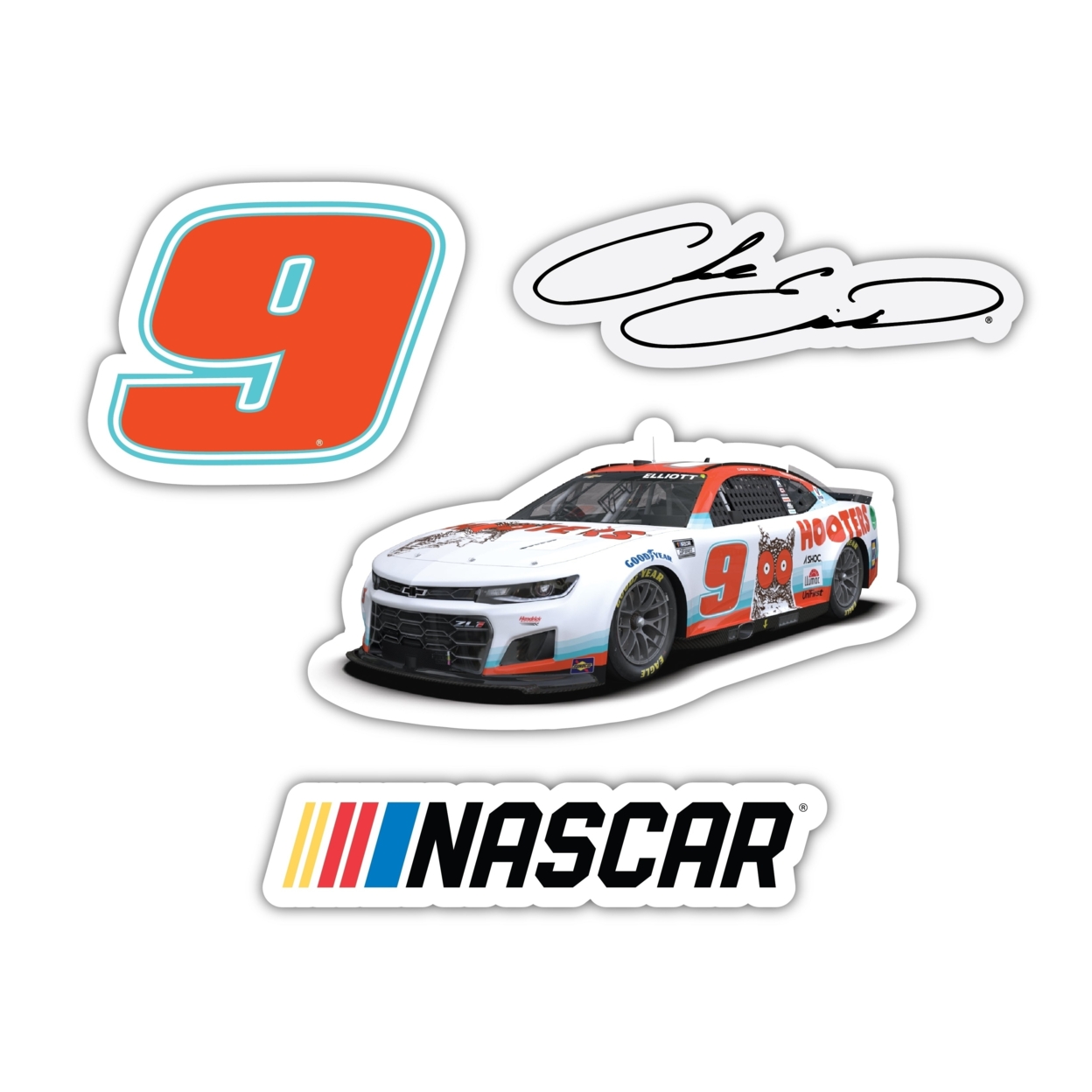 Chase Elliott Hooters #9 NASCAR Cup Series 4 Pack Laser Cut Decal