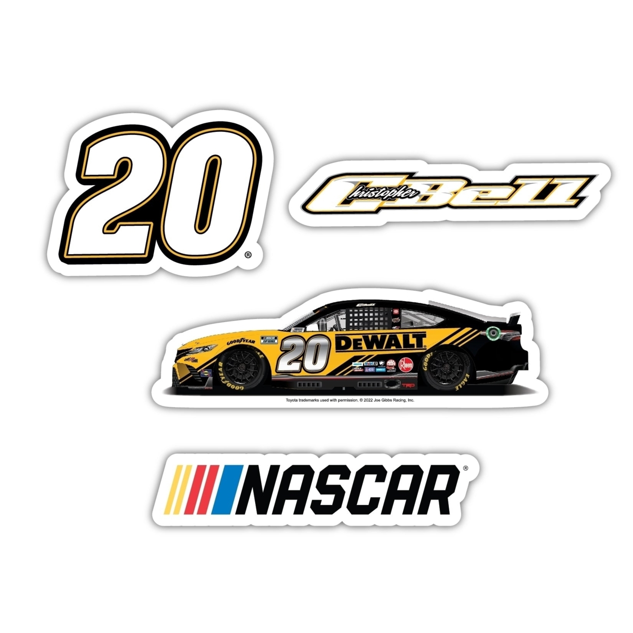 Christopher Bell #20 NASCAR Cup Series 4 Pack Laser Cut Decal