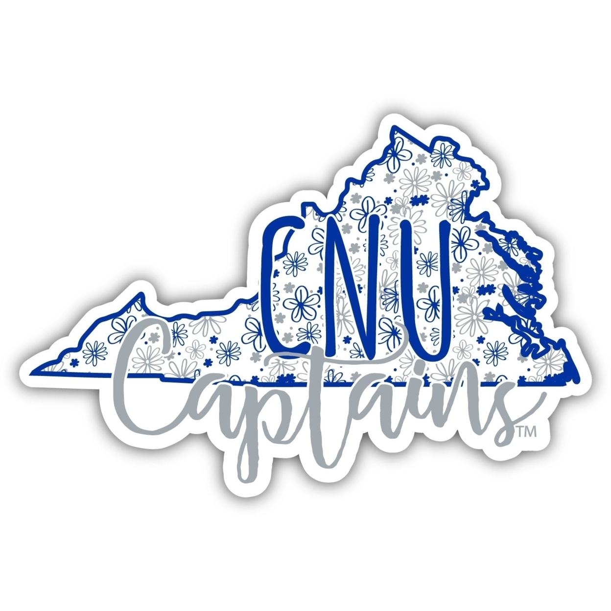 Christopher Newport Captains Floral State Die Cut Decal 4-Inch