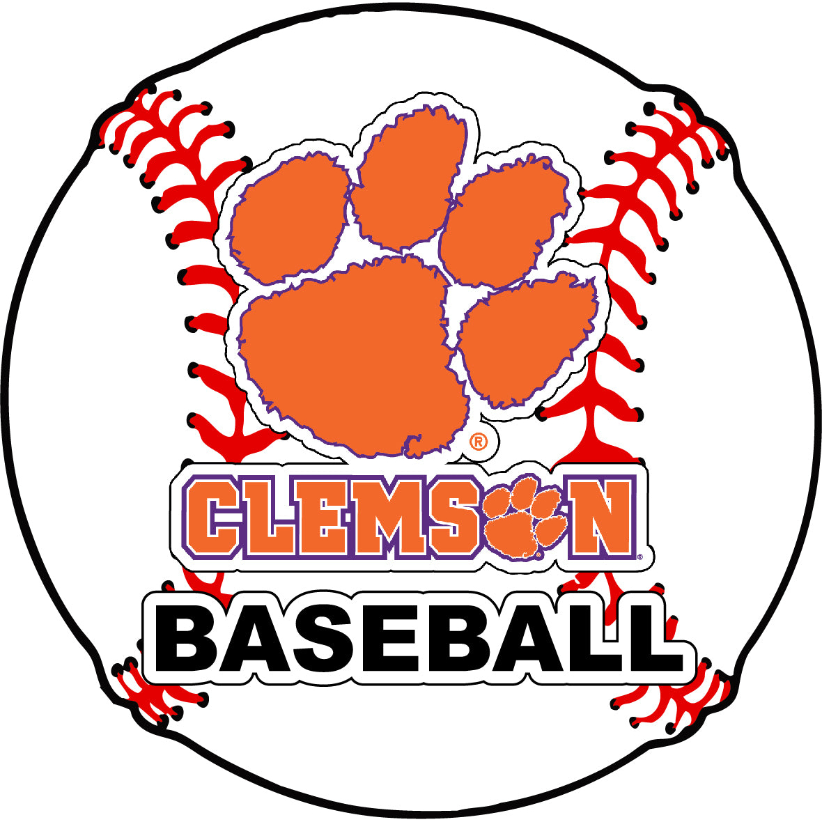 Clemson Tigers 4-Inch Round Baseball Vinyl Decal Sticker