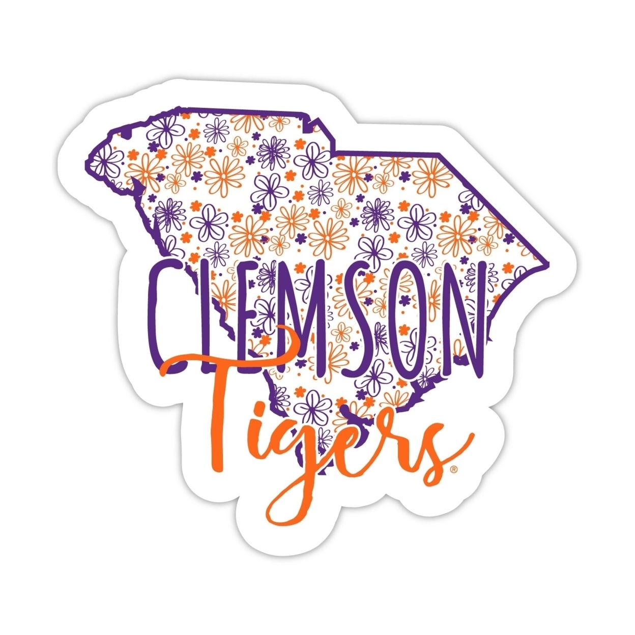 Clemson Tigers Floral State Die Cut Decal 4-Inch